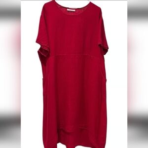 Brynn Walker Marina Red Hi Low LaganLook Linen Dress Oversized Small 8-14